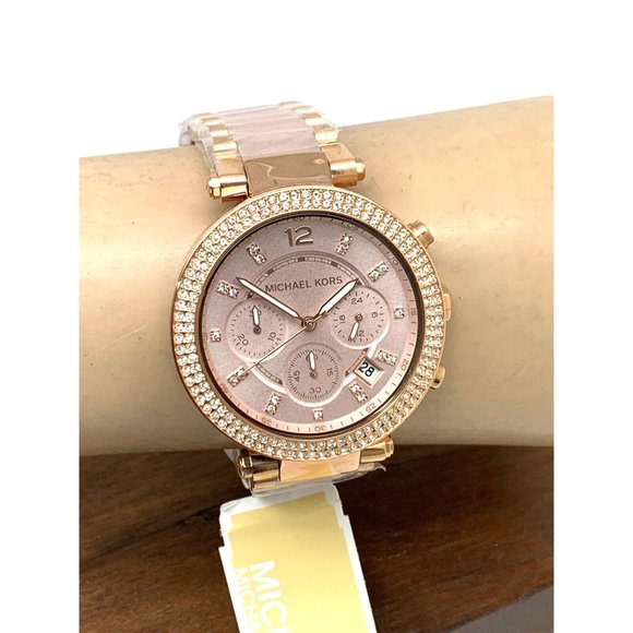 Michael Kors Womens Watch MK5896 Quartz Chronograph 39mm Rose Gold Steel Plastic - Picture 12 of 15